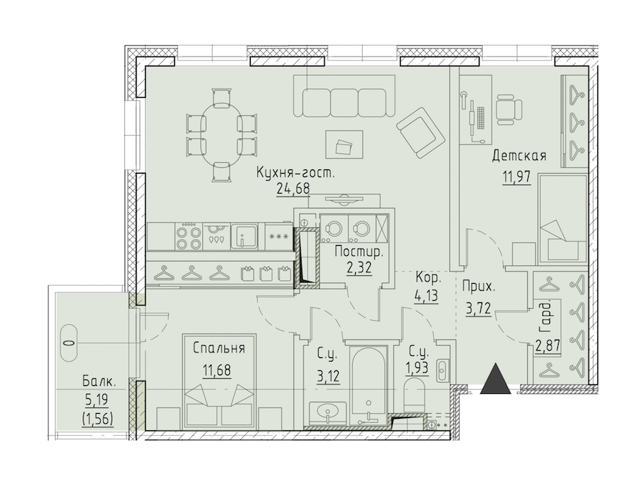 2-комнатная квартира 66.42 м², 9/9 эт., ЖК «LEGENDA Чёрная речка 41»